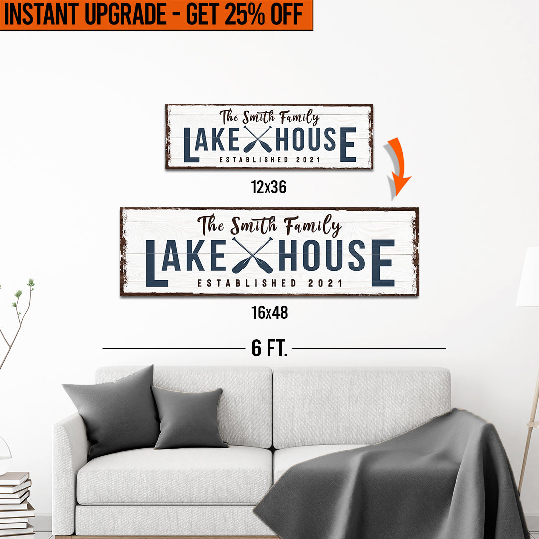 Upgrade Your 12x36 Inches (Style 2) 'Family Lake House Arrow' Canvas To 16x48 Inches