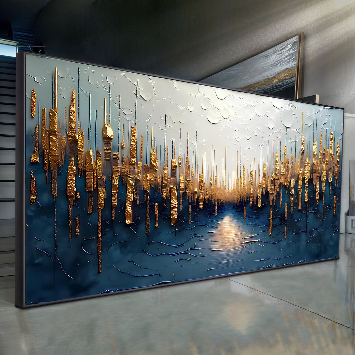 Golden Forest Reflection Abstract Wall Art