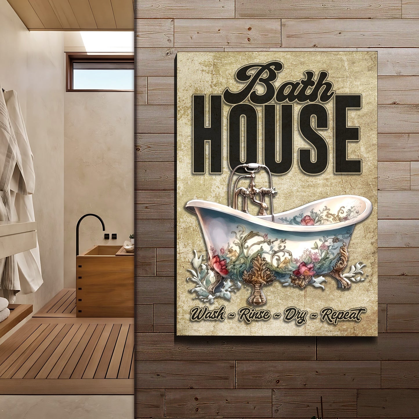 Wash Rinse Dry Repeat Bath House Sign